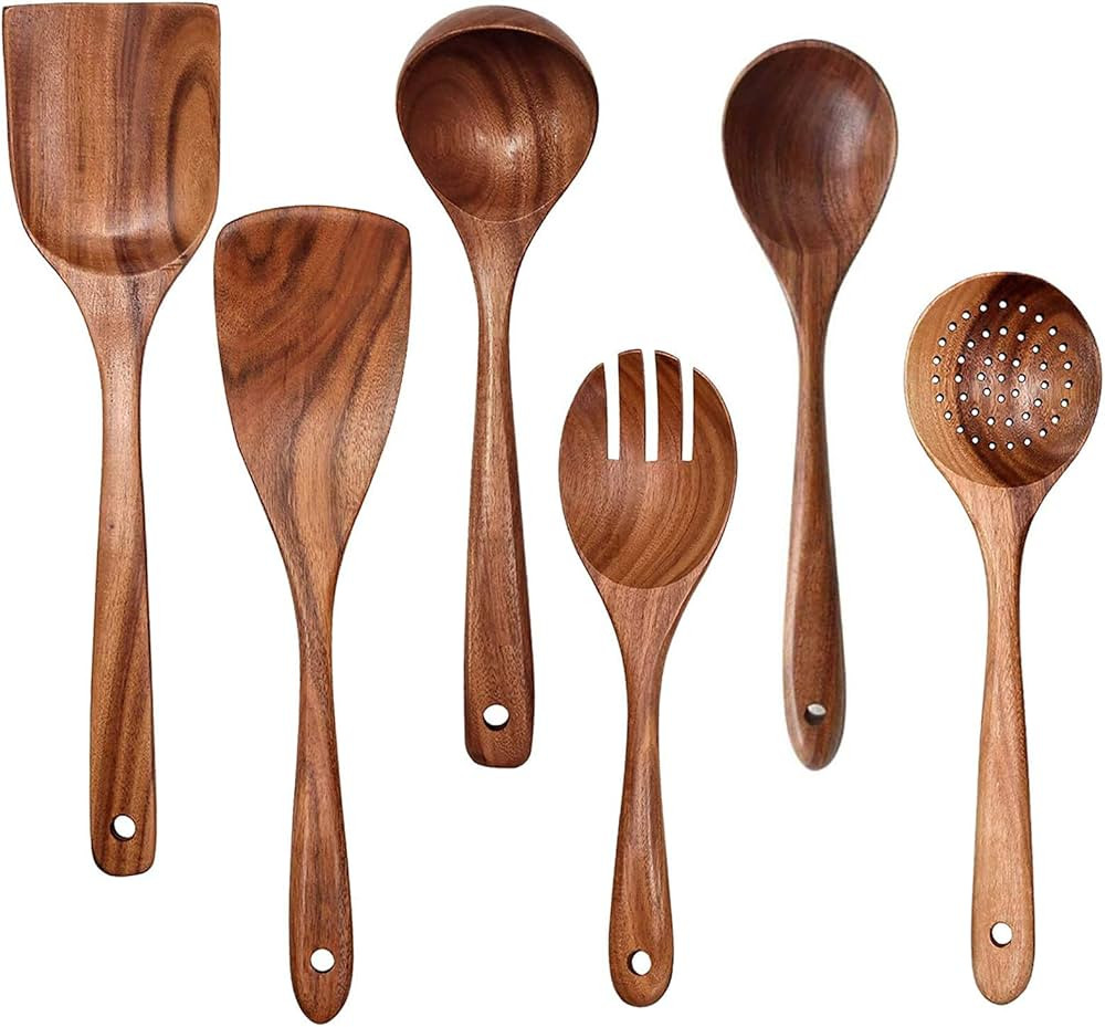 UniForU Cooking Utensils Set Kitchen Utensils 6Pcs Wooden Spoons Spatula for Cooking Nonstick Pan... | Amazon (CA)