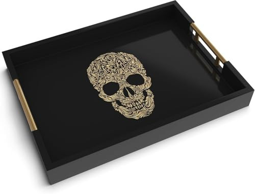 Gothic Skull Serving Tray, Black Gloss, Gold Handles by Death Decor | Amazon (US)
