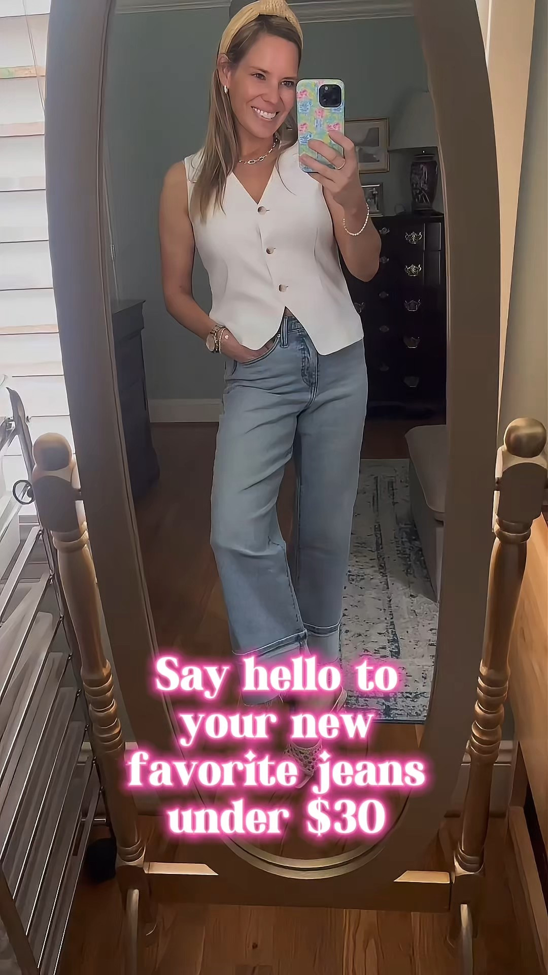 Melinda Maria code: PREPPYREBEL for 10% off my jewelry

Neutral + denim = timeless and polished!
This tailored linen-blend vest is the ultimate closet staple—sleek, flattering, and perfect for layering or wearing solo. I paired it with my favorite wide-leg cuffed jeans (size 0, Walmart) for an easy, elevated casual look. Finished with woven Amazon heels, a textured headband, and stacked Melinda Maria gold jewelry for a little glam sparkle!

Outfit Details:
• Cream button-front vest
• Wide-leg cuffed jeans – size 0 (Walmart)
• Amazon woven heels
• Melinda Maria layered necklace, hoops & bracelet ✨

#WalmartFashion #PreppyStyle #LinenLook #WideLegDenim #VestOutfit #LTKunder50 #AmazonHeels #NeutralStyle #PREPPYREBEL #SummerChic
👖✨🧺💛🌾💼

#LTKOver40 #LTKFindsUnder100 #LTKFindsUnder50