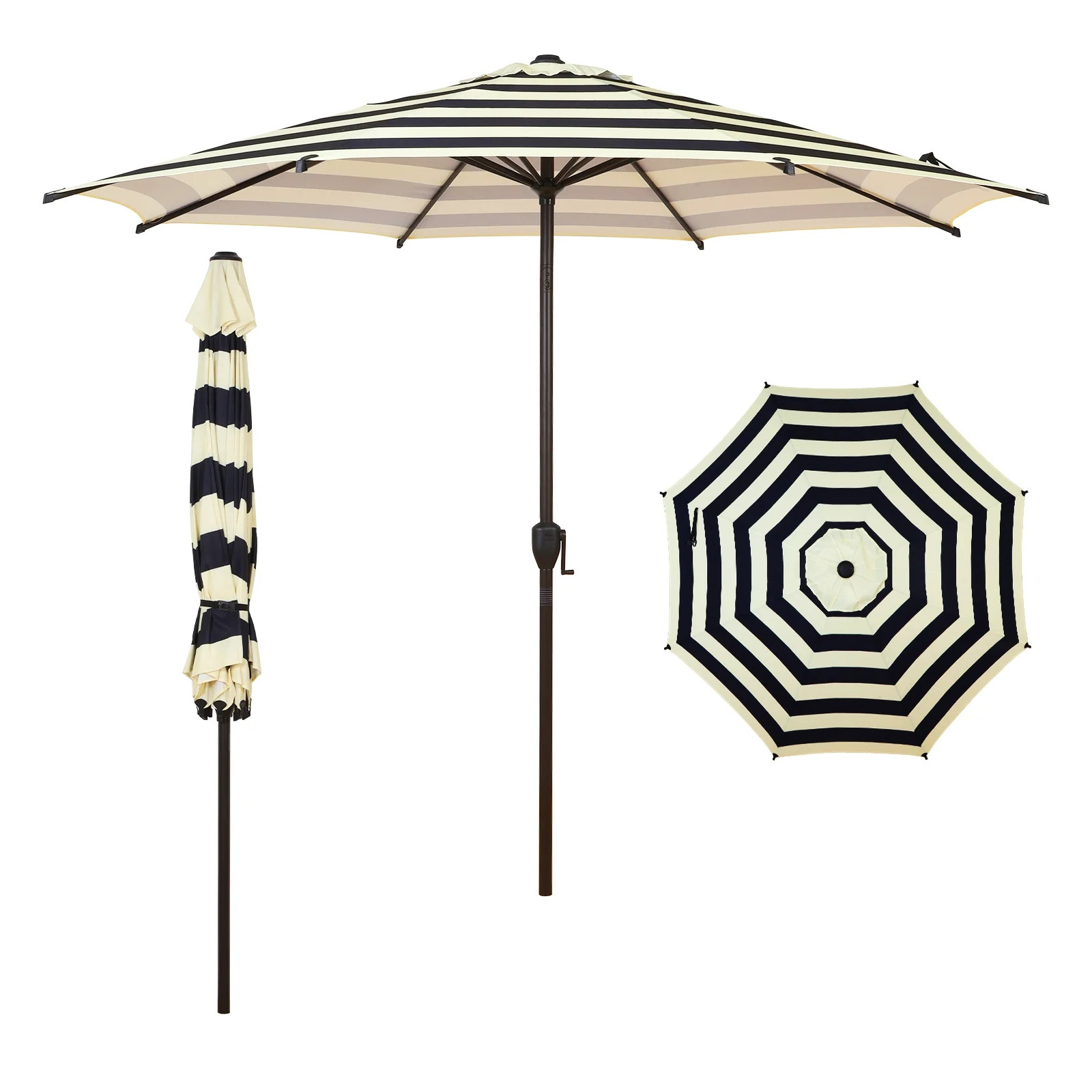 Abba Patio 9ft Outdoor Patio Umbrella, Push Button Tilt and Crank, 8 Ribs, Black & Cream Stripe | Walmart (US)