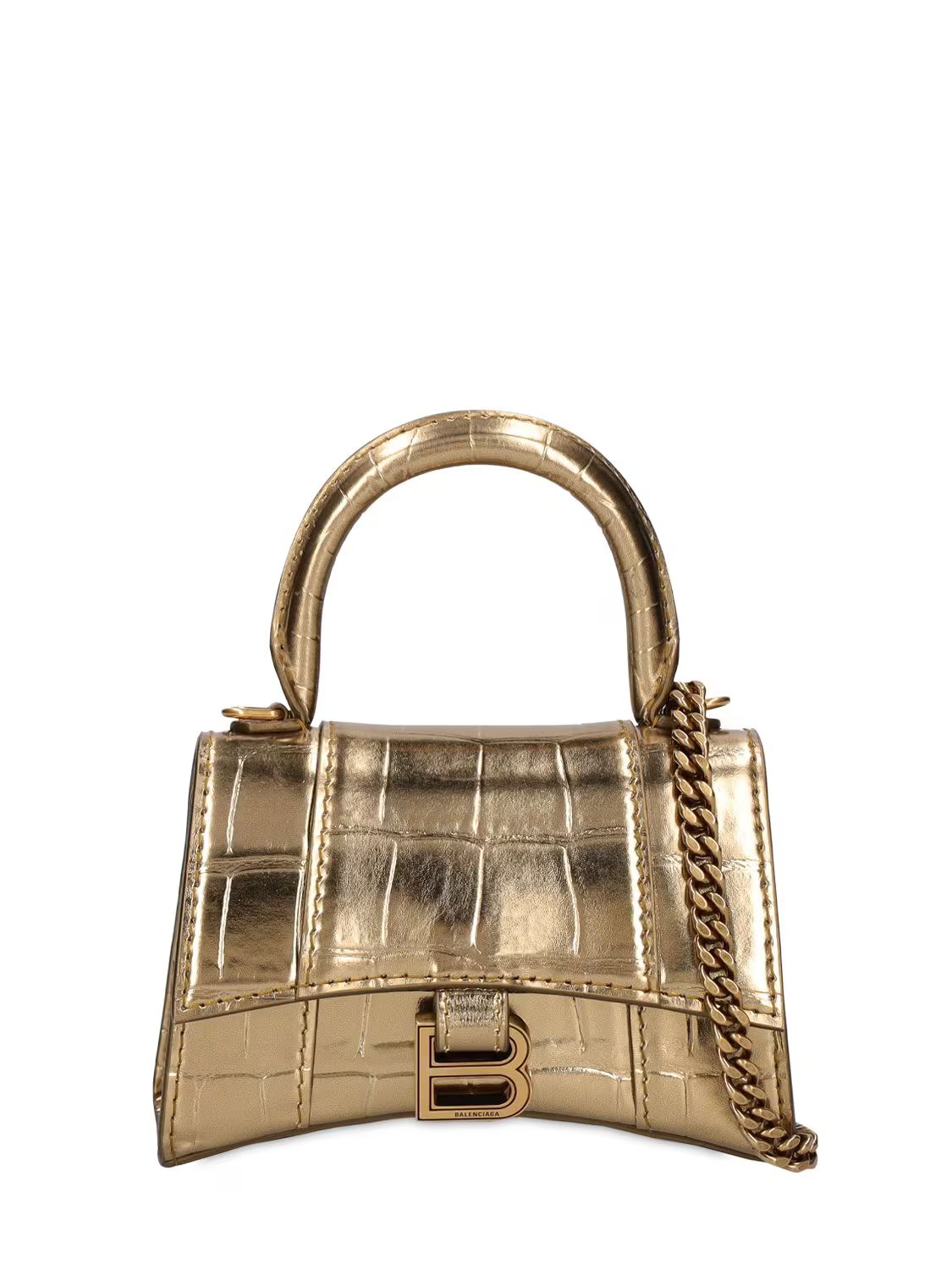 Balenciaga - Mini hourglass croc embossed leather bag - Gold | Luisaviaroma | Luisaviaroma