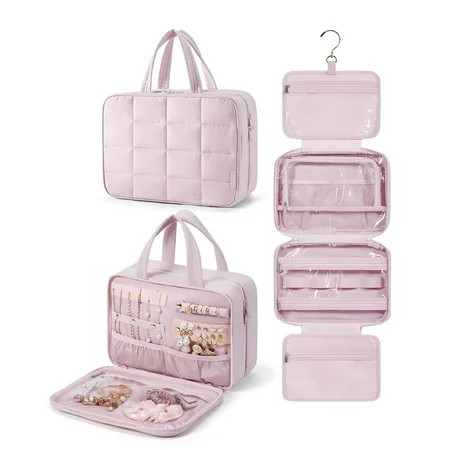 BAGSMART Hanging Toiletry Bag Large Travel Makeup Cosmetic Bag with Jewelry Organizer Compartment for Toiletries Accessories Essentials Kit Pink | Walmart (US)