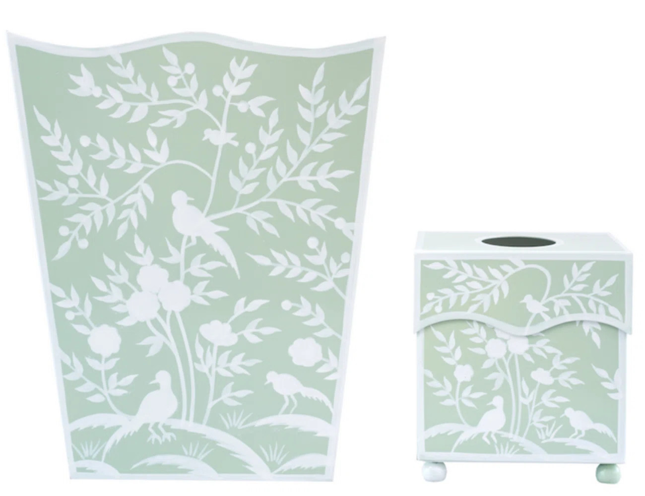 Rosdorf Park Blue Bird & Vine Tole Waste Basket & Tissue Box Set | Wayfair | Wayfair North America
