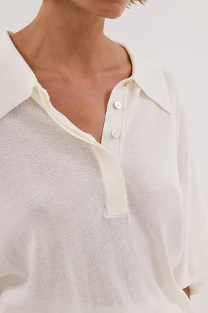 ELI CREAM POLO KNIT TOP | DISSH