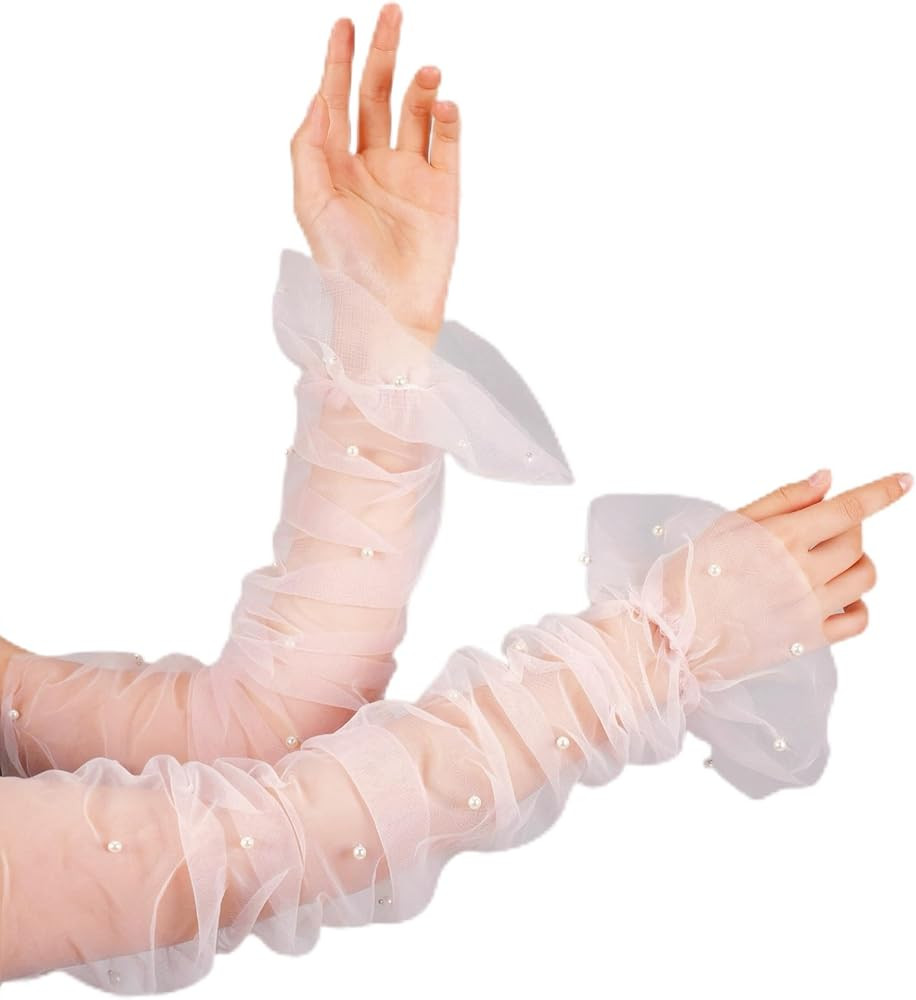 Geyoga Long Wedding Tulle Gloves with Pearls Sheer Mesh Fingerless Gloves for Bridal Women Hallow... | Amazon (US)