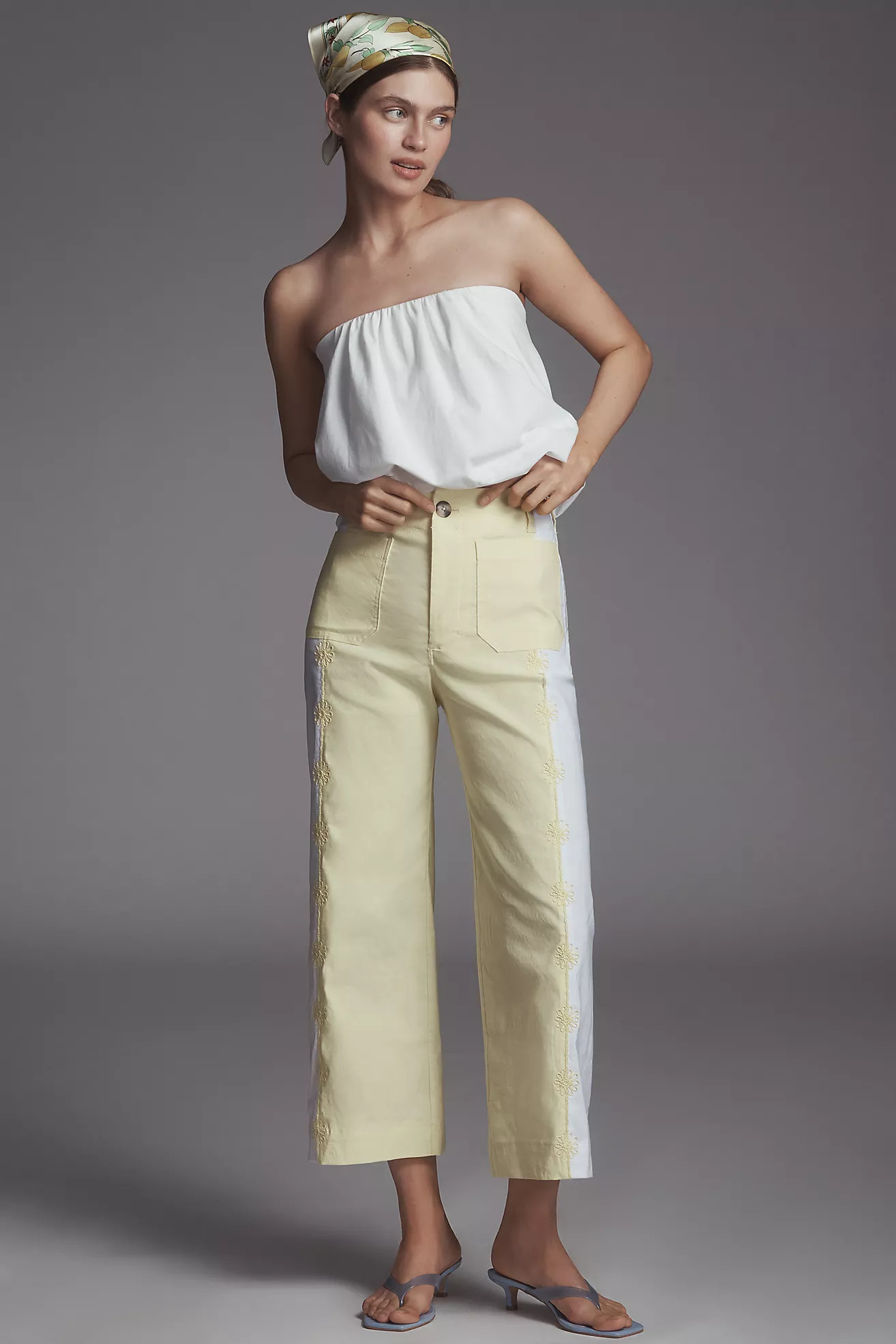 The Colette Embroidered Crop Wide-Leg Pants by Maeve | Anthropologie (US)