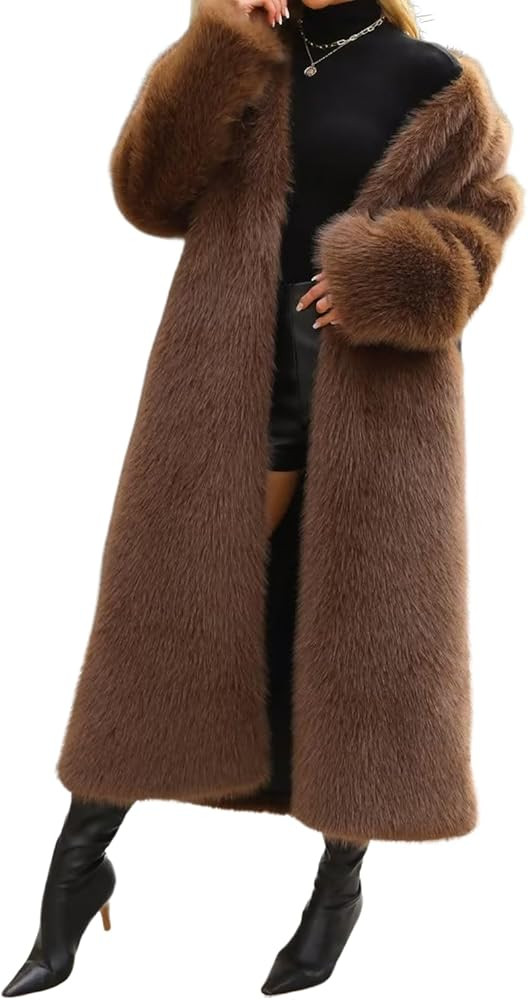 CHARTOU Womens Long Faux Fur Coat Open Front Cardigan V Neck Oversized Fuzzy Sherpa Fleece Jacket... | Amazon (US)