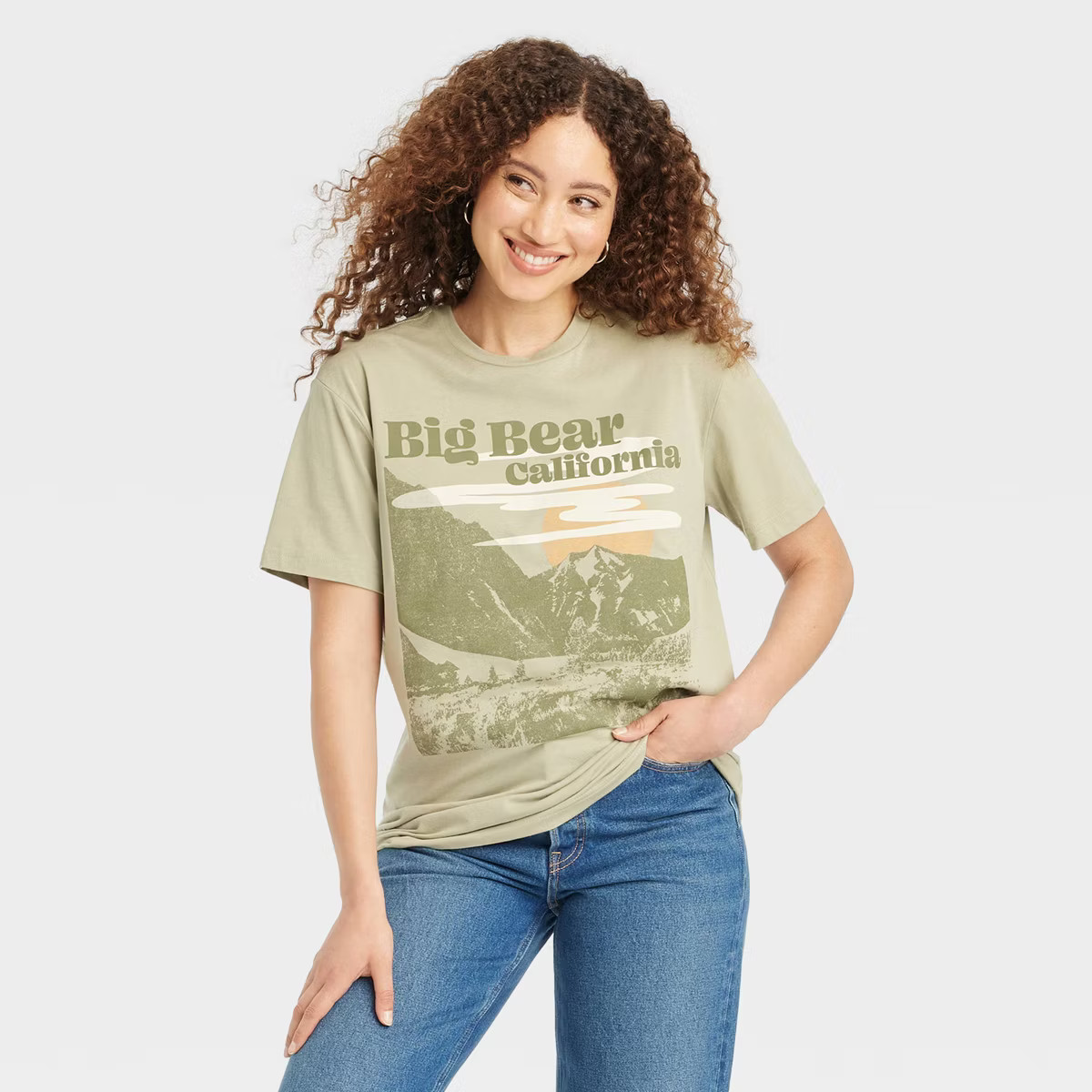 Women's Big Bear California Oversized Short Sleeve Graphic T-Shirt - Green | Target