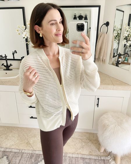 FASHION \ new spring and summer crochet sweater! Zips on both sides - wearing a small. Runs big! Paired it with SUPER soft leggings - wearing a small.

Mom outfit
School pickup 
Amazon slides 
Leggings 

#LTKStyleTip #LTKActive