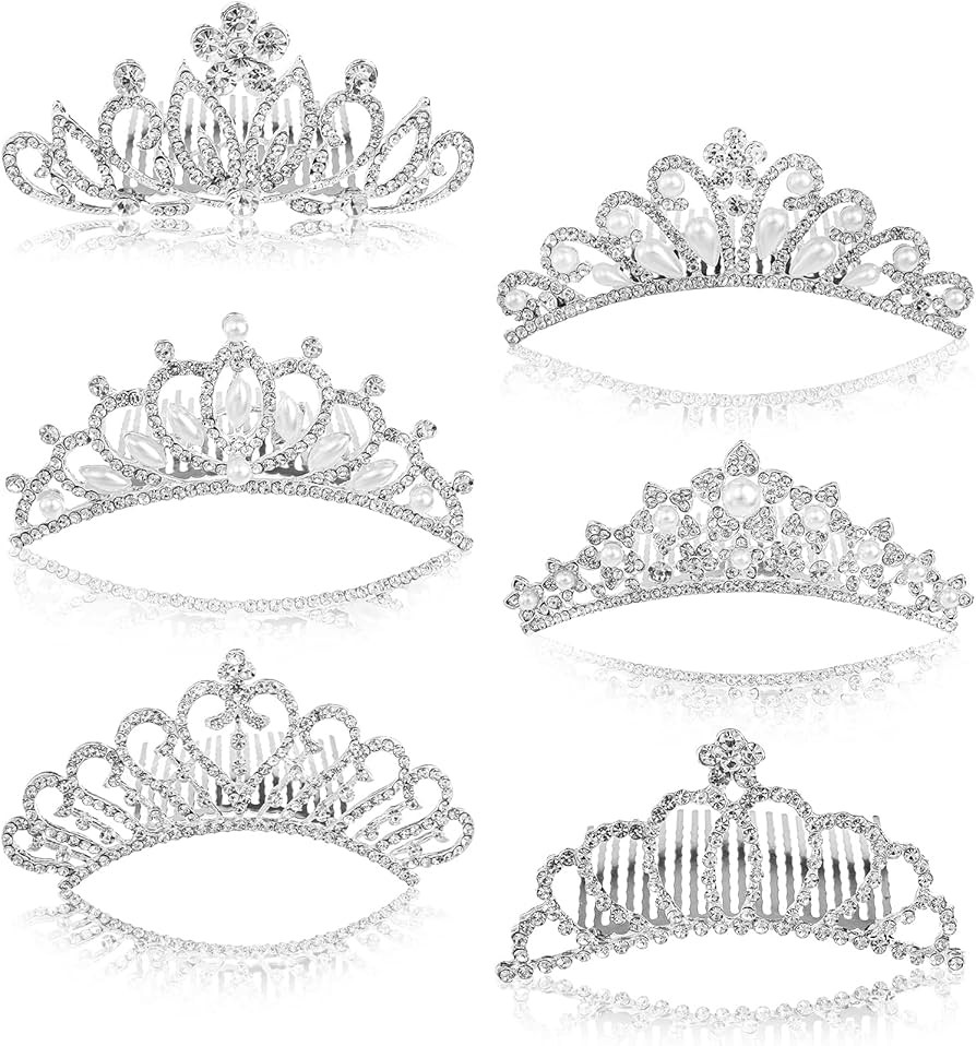 6 Pack Girls Tiara Crown, Silver Crystal Tiaras and Crowns with Comb, Elegant Princess Queen Rhin... | Amazon (US)