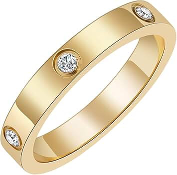 Love Friendship Ring 18K Gold Plated Silver with Cubic Zirconia Stones Stainless Steel Promise Ri... | Amazon (US)