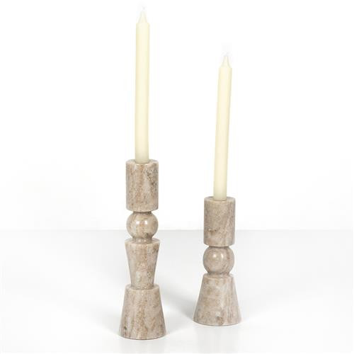 Rosie Rustic Lodge Taupe Marble Candlestick Candleholder - Set of 2 | Kathy Kuo Home