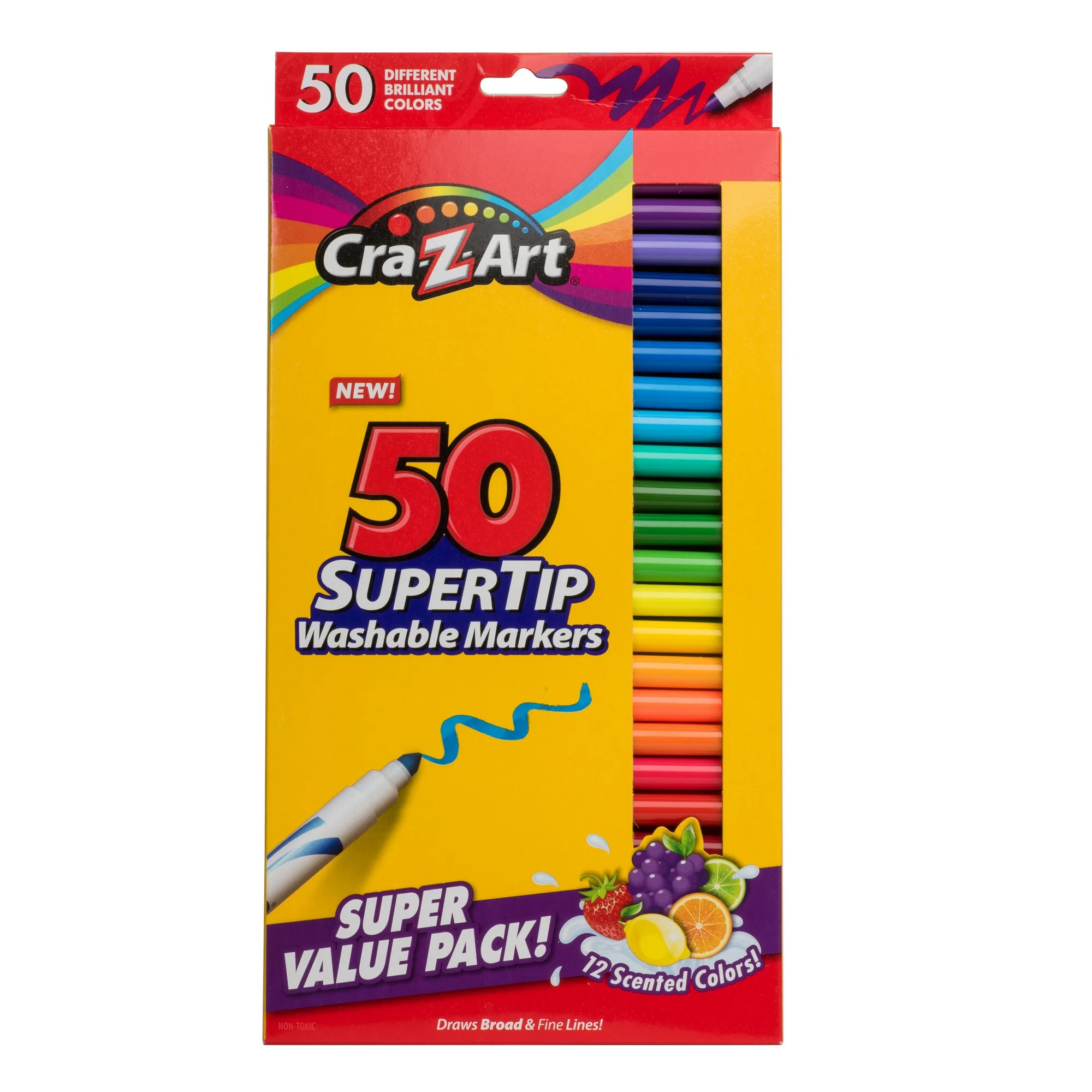 Cra-Z-Art Super Tip Washable Markers, 50 Count, 12 Scented Colors, School Supplies | Walmart (US)
