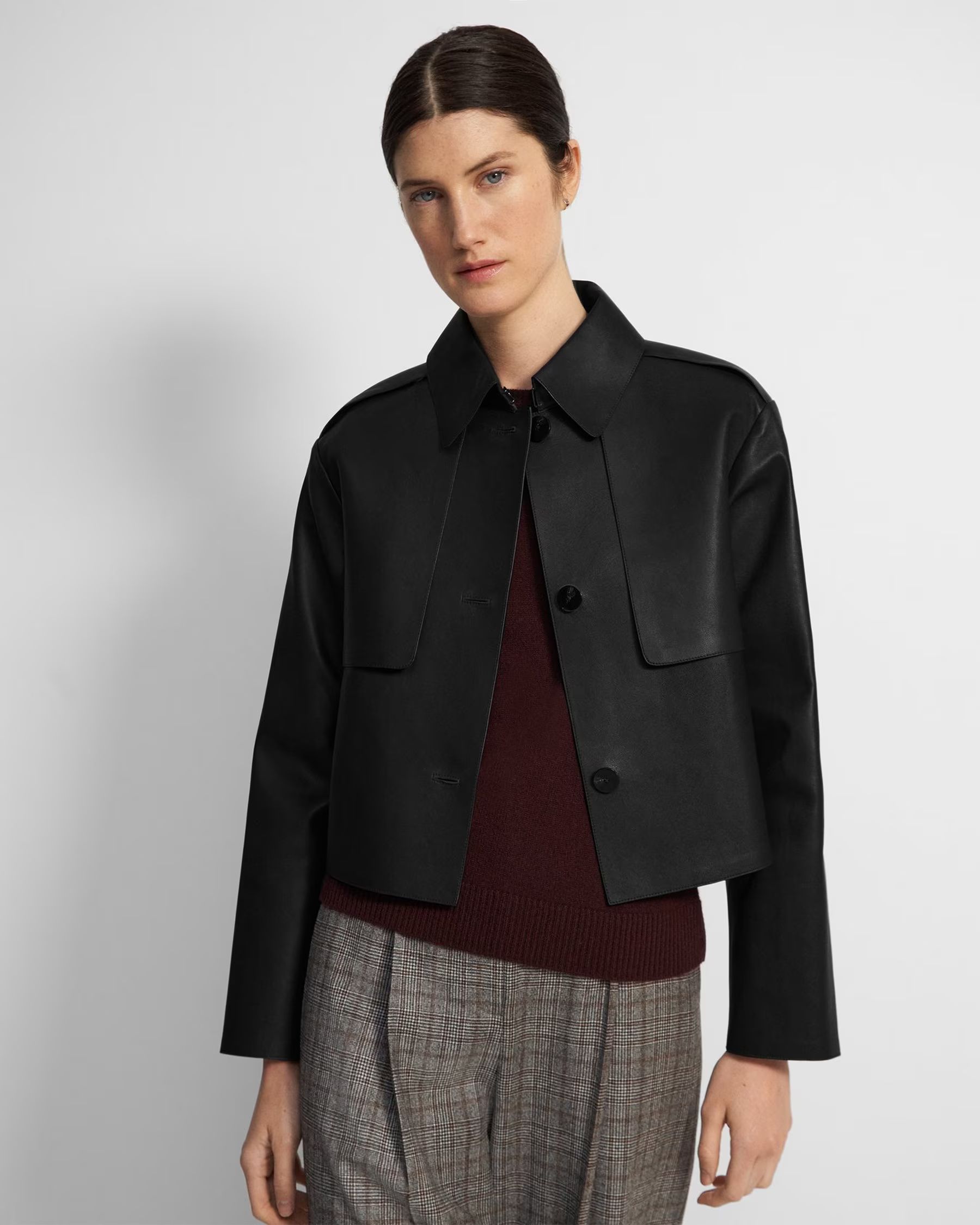 Cropped Trench Coat in Leather | Theory UK