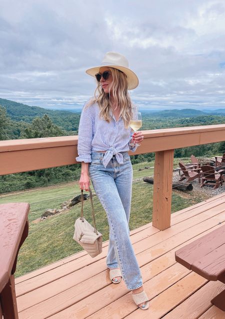 Summer outfit idea with blue striped shirt, loose fit jeans, straw mules



#LTKunder50 #LTKSeasonal #LTKstyletip