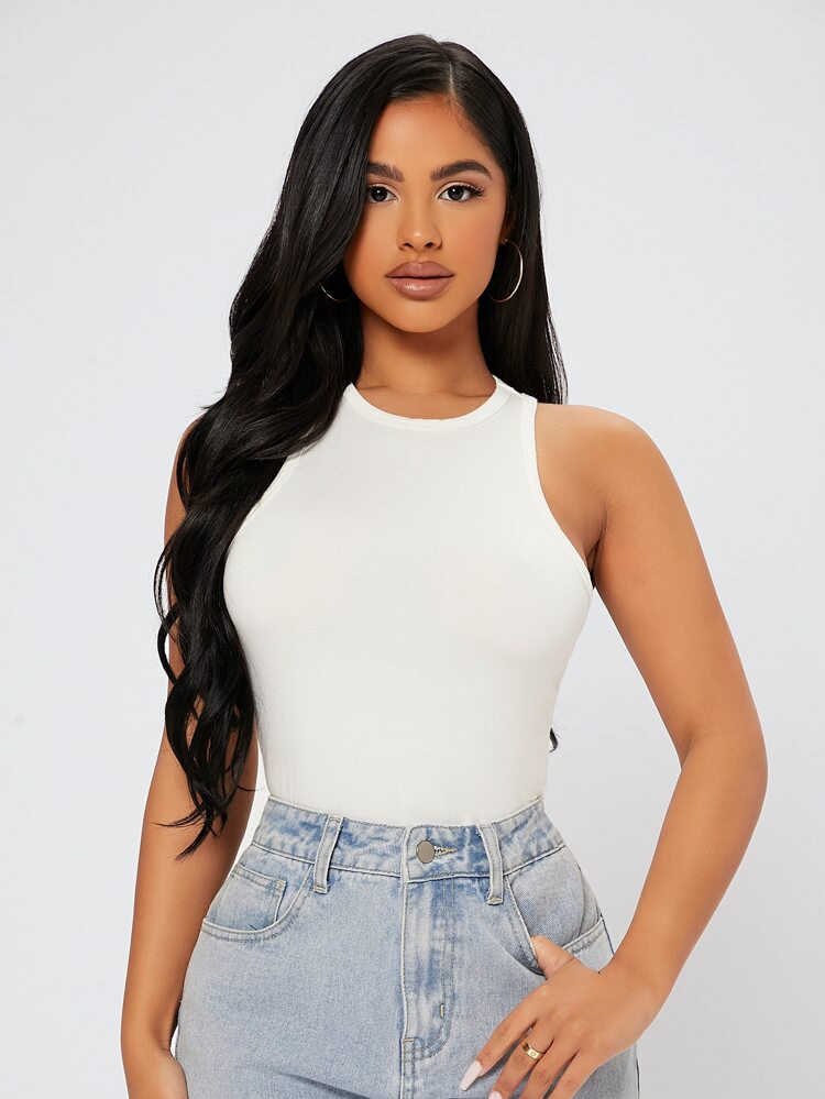 SHEIN PETITE Solid Form Fitted Tank Top | SHEIN