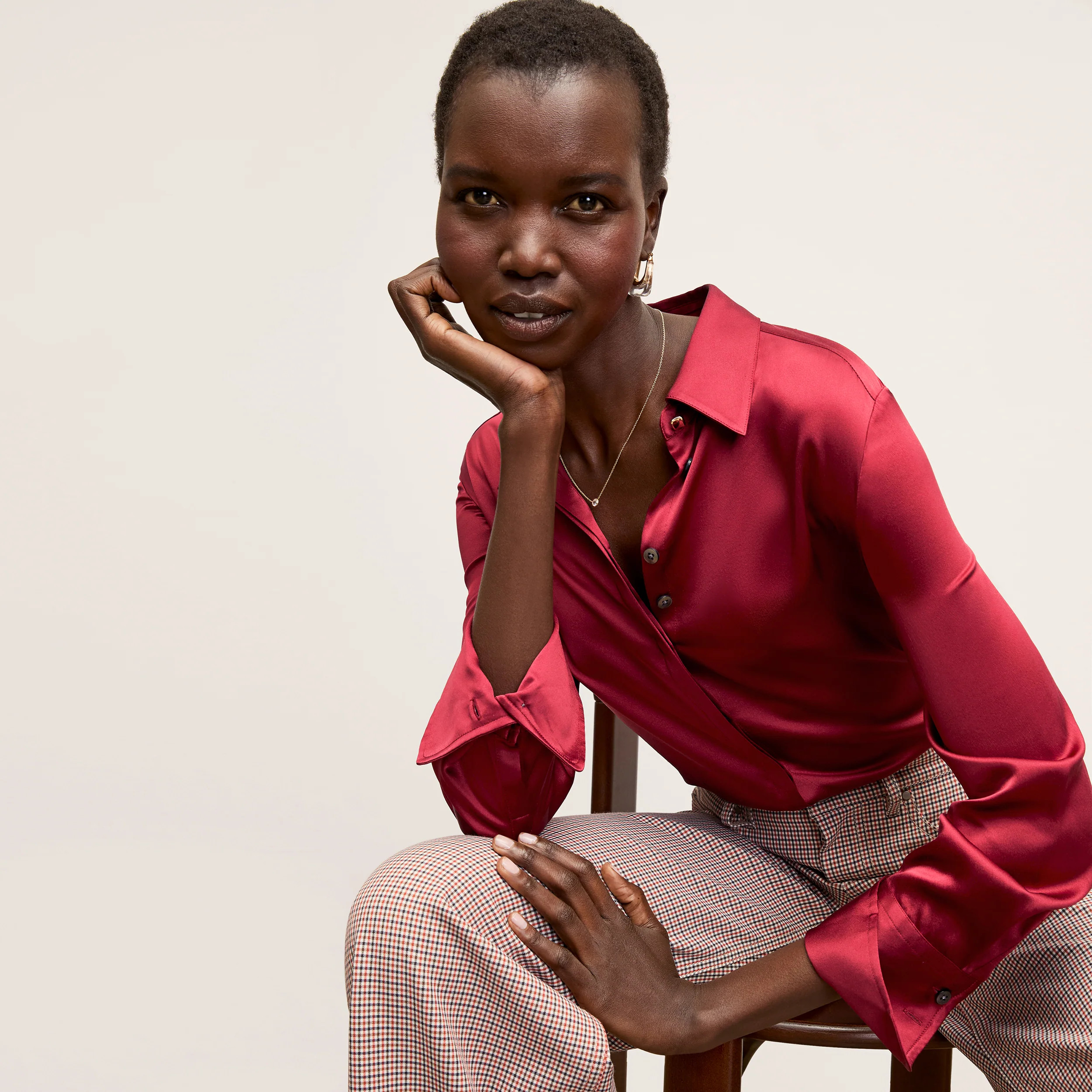 Tatum Top - Washable Silk Charmeuse :: Scarlet | MM LaFleur