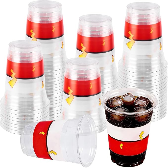 50 Pcs Cartoon Red White Plastic Birthday Party Cups,12 Oz Clear Disposable Cups Set Set Coffee W... | Amazon (US)