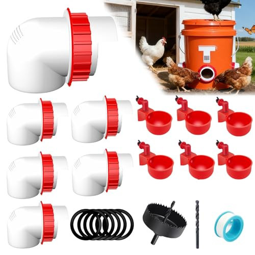 6-Port DIY Chicken Feeder and Waterer Kit, No-Waste Automatic Gravity Poultry Feeder-Spill-Proof, Rain-Proof Design for Buckets, Barrels, Bins, Troughs | Amazon (US)