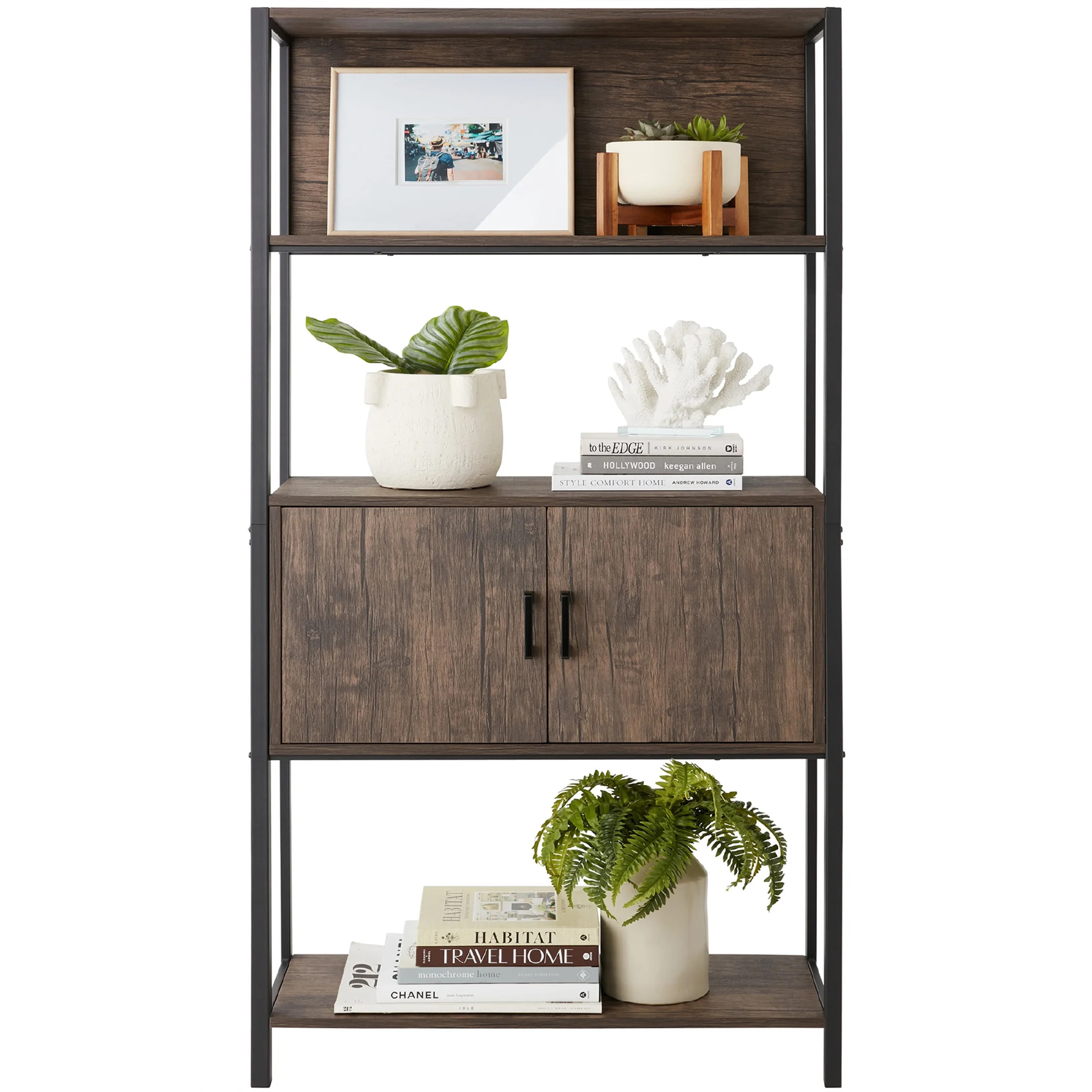 Best Choice Products Storage Bookshelf for Living Room, Walkway w/ Enclosed Cabinet, Elevated Design - Dark Walnut - Walmart.com | Walmart (US)