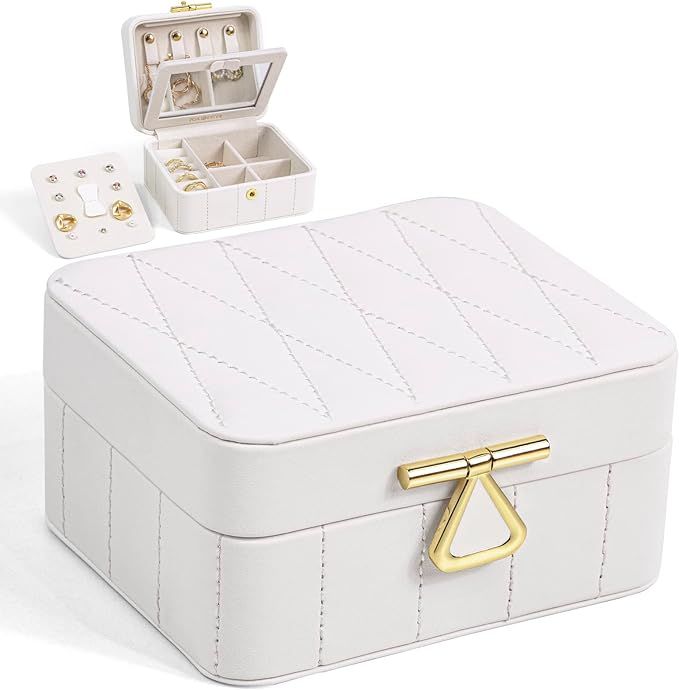 KAMIER Travel Jewelry Box Organizer, Diamond Quilted Leather Travel Jewelry Organizer Box, Small ... | Amazon (US)