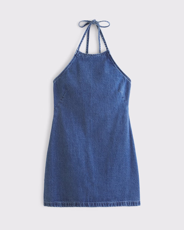 Women's Open-Back Halter Denim Mini Dress | Women's New Arrivals | Abercrombie.com | Abercrombie & Fitch (US)