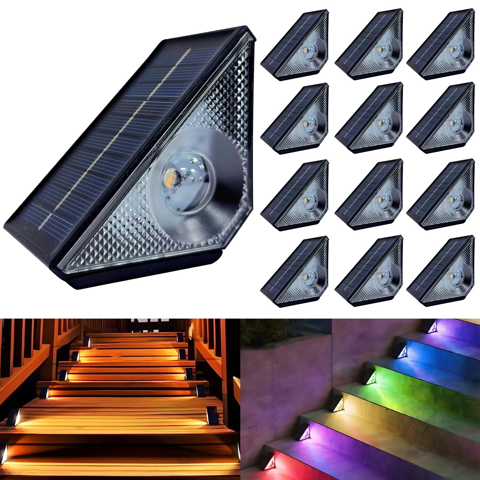 Solar Step Lights, 12 Pack Solar Stair Lights Outdoor Waterproof, Warm White/7 RGB Colors LED Out... | Amazon (US)