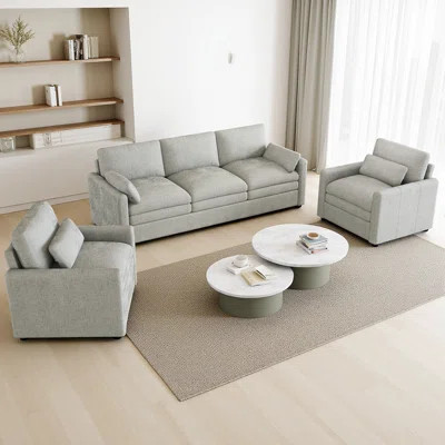 Cozy Upholstered 3-Seater Sofa and 2 Single Sofa Set, Oversized Cloud Chenille Sofa with Double Cushion Design, Plush Comfort Couch for Living Room, A | Wayfair North America