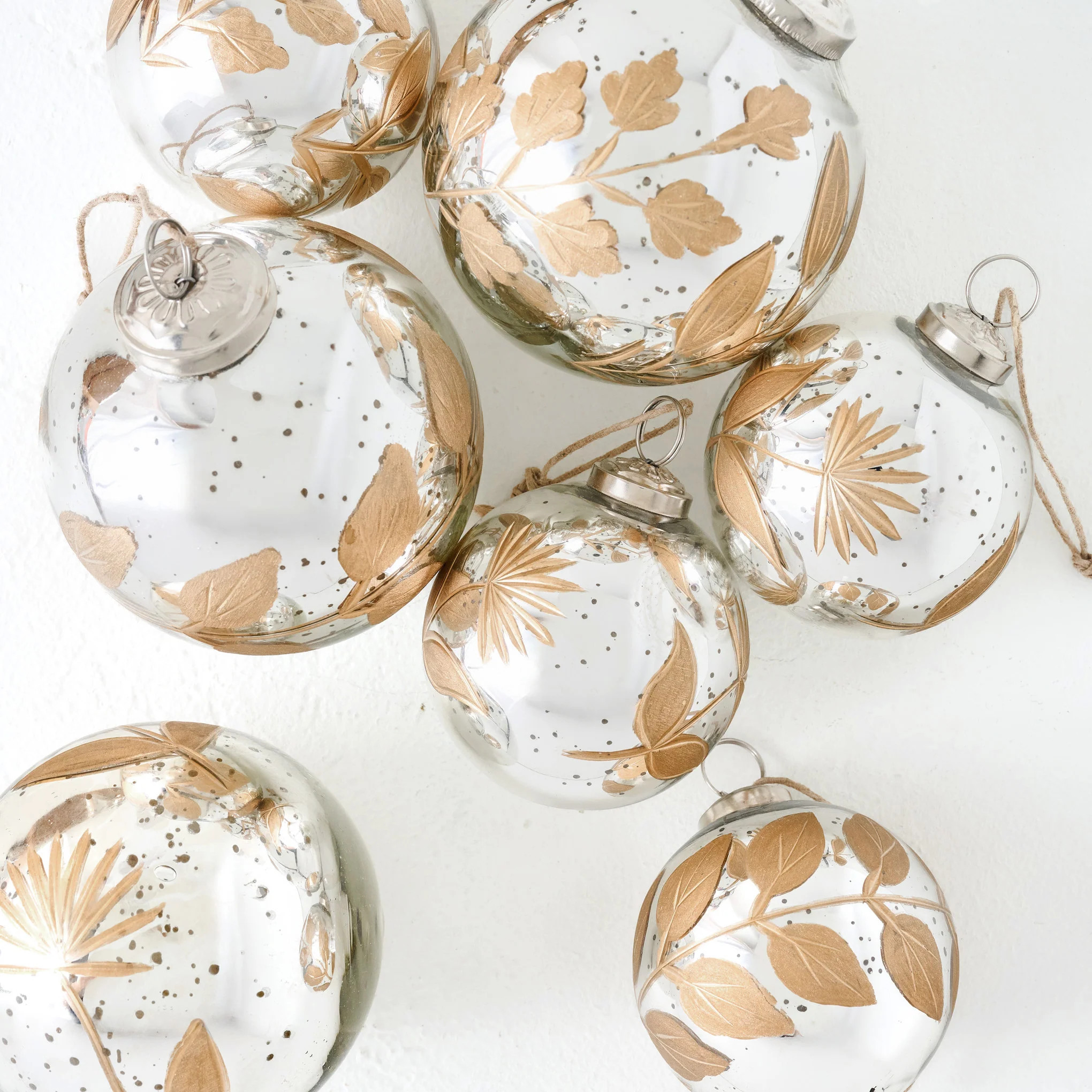 Mercury Glass and Gold Botanical Ornament Set of Six | Magnolia