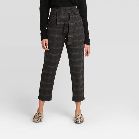 Women's Plaid Paperbag Waist Pants - A New Day™ Charcoal Gray | Target