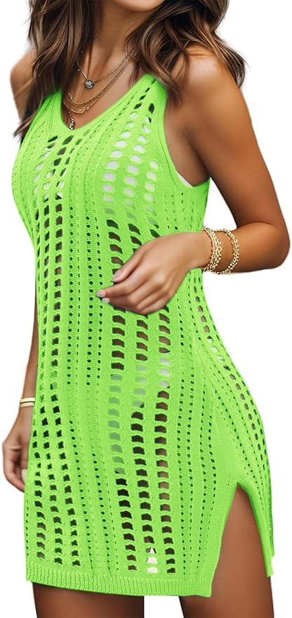 Bellelily Swimsuit Coverup for Women Bathing Suit Cover ups Crochet Beach Tank Dress Hollow Out S... | Amazon (US)