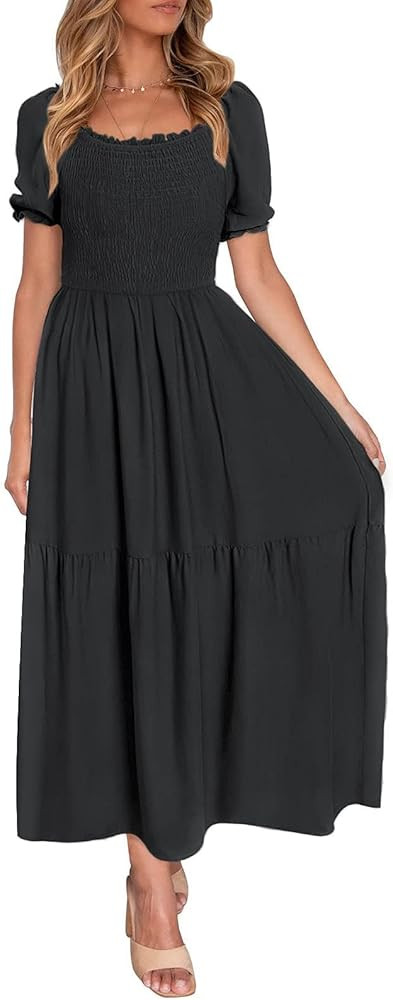 ZESICA Women's 2025 Summer Boho Floral Print Square Neck Ruffle Swing Beach Long Maxi Dress | Amazon (US)