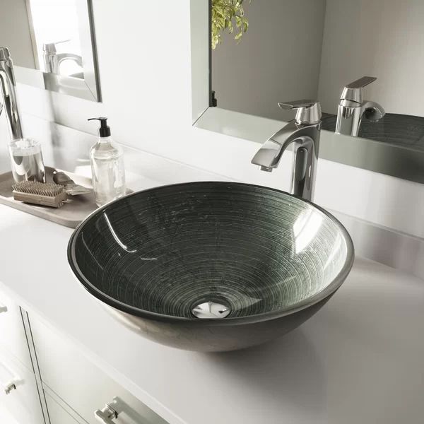 VG07053 Gray Tempered Glass Handmade Circular Vessel Bathroom Sink | Wayfair North America