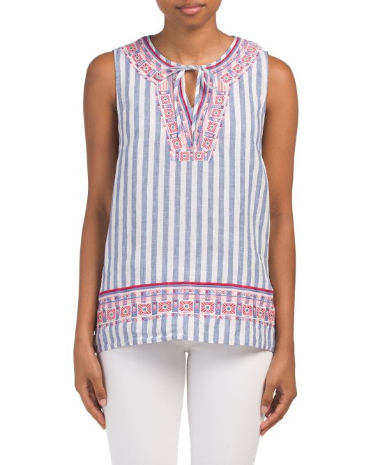 Embroidered Linen Sleeveless Top | TJ Maxx