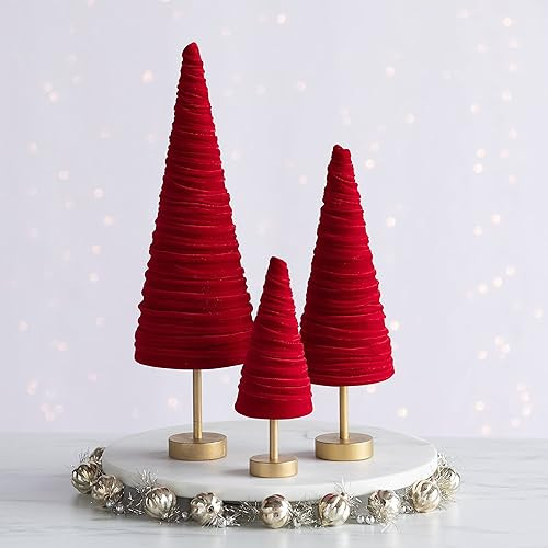 Red Pedestal Velvet Trees Set of 3, Modern Decor, Valentine's decor, Tablescape, Christmas Mantel... | Amazon (US)
