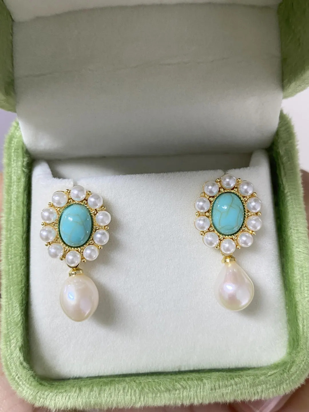 Vintage-inspired Turquoise and Pearl Dangle Earrings \u2013 Baroque Pearl Drops With 14K Gold Pla... | Etsy (Global)
