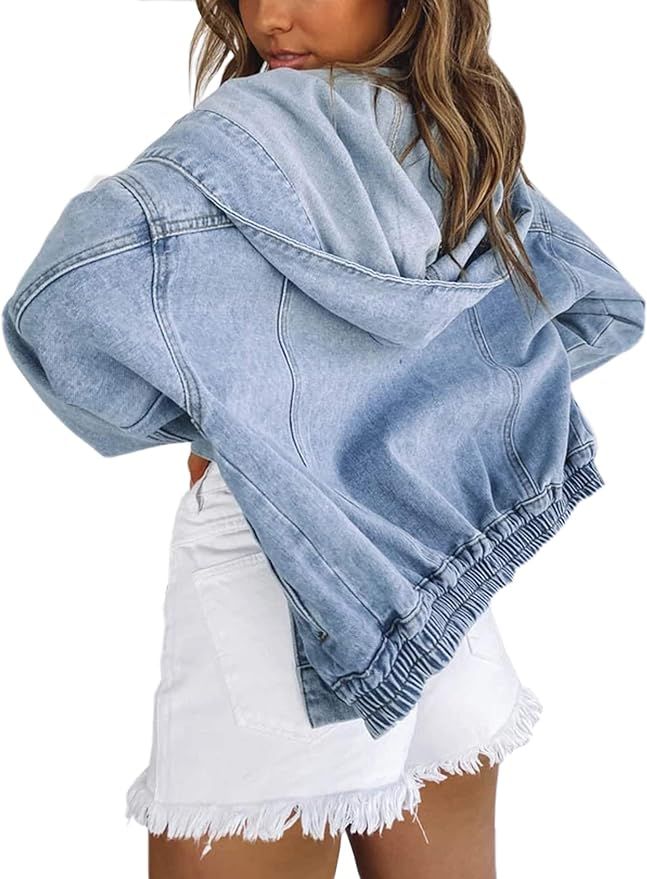 Justalwart Women's Oversized Vintage Denim Jacket Long Sleeve Boyfriend Coat | Amazon (US)