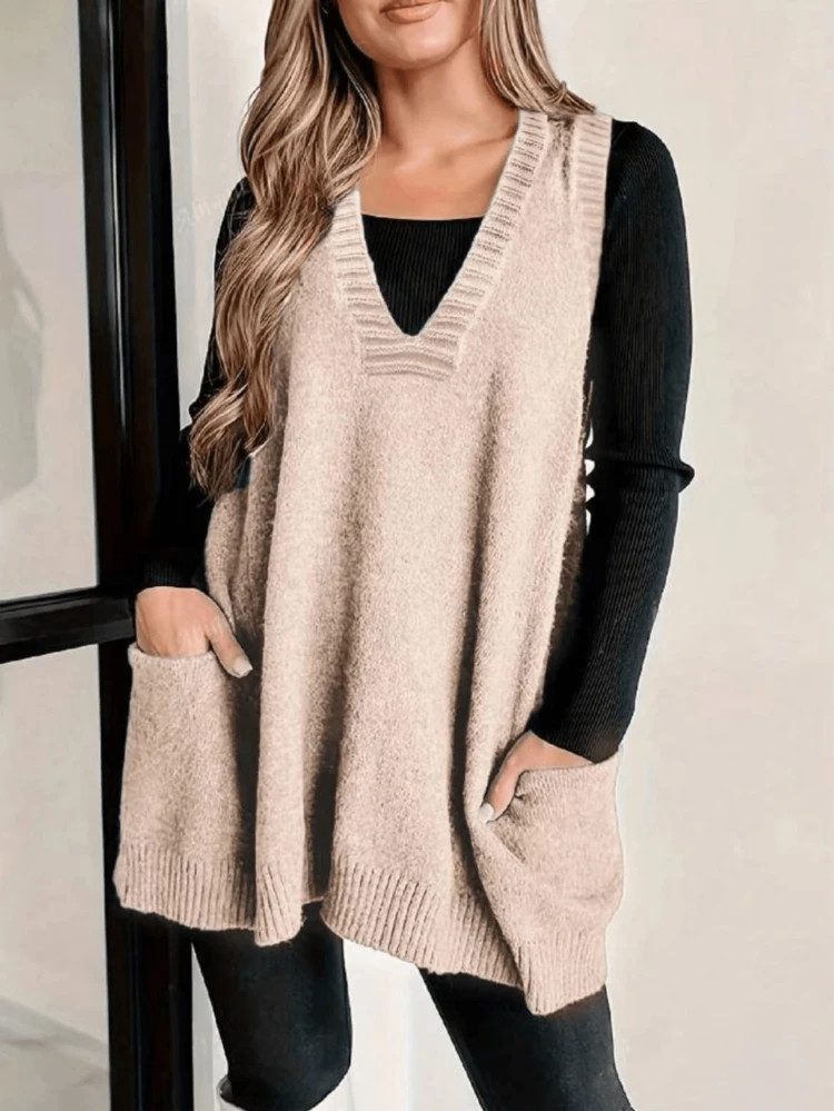 Women's Autumn/Winter Warm Casual V-Neck Sleeveless Knitted Pullover Vest, Suitable For Daily Out... | SHEIN