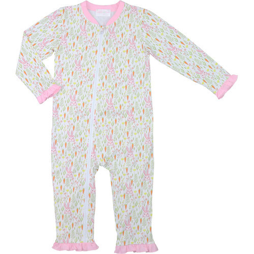 Pink Bunny And Carrot Print Knit Zipper Pajamas | Cecil and Lou
