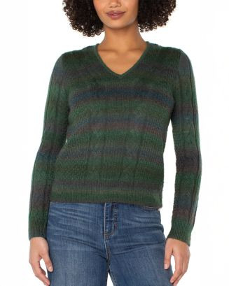 Liverpool Los Angeles V Neck Cable Knit Sweater  | Bloomingdale's Women | Bloomingdale's (US)