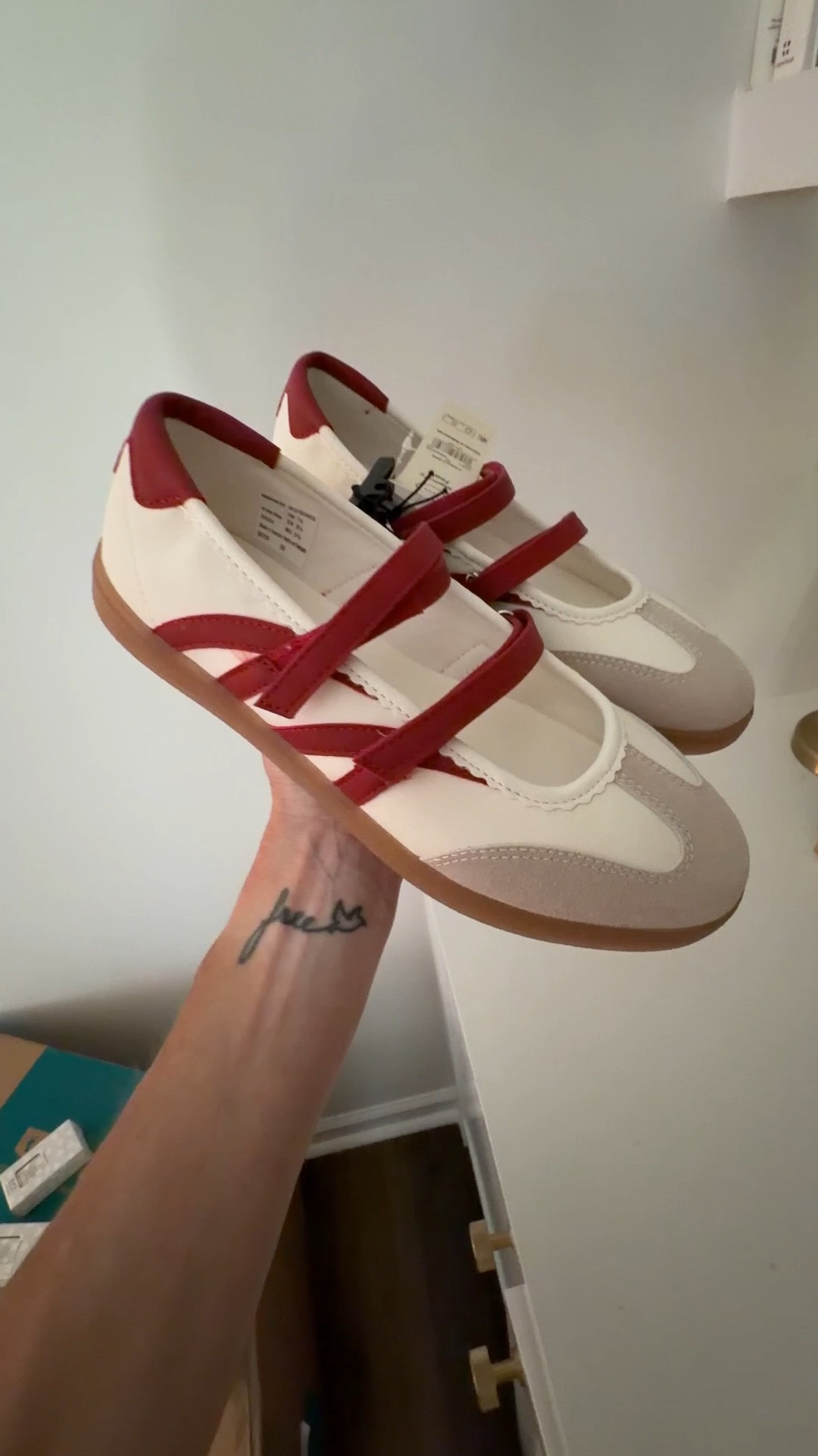 Under $25 strap, ballet sneakers! Comes in three colors. Wearing my TTS 7 1/2.