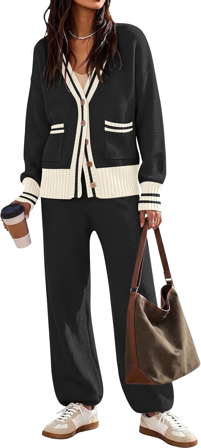 Women's 2 Piece Outfit Lounge Sets Trendy Cardigan Sweater Set Loungewear | Amazon (US)