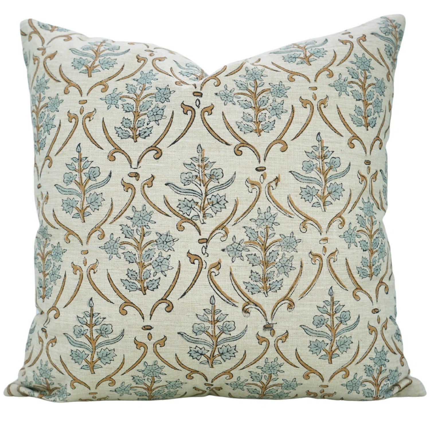 Fabdivine linen blend pillowcase cushion cover, throw, block print (vishal pushp, blue) 20"x20" | Wayfair North America