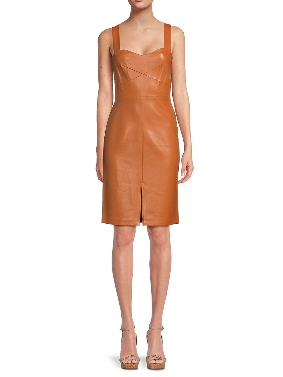 French Connection Women's Crolenda Faux Leather Sheath Dress - Tan - Size 10 | Saks Fifth Avenue OFF 5TH