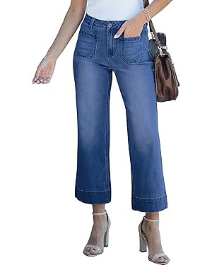 luvamia Wide Leg Jeans for Women Trendy High Waisted Flare Jeans Cropped Denim Pants Stretchy Bag... | Amazon (US)