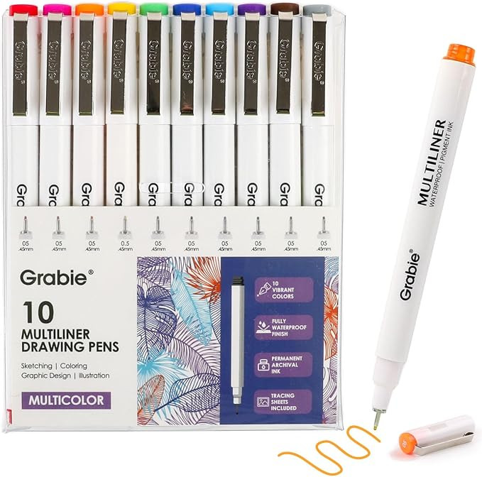 Grabie Micro Fineliner Pens, 10 Multicolor Waterproof Drawing Pens | Waterproof Pigment Ink, 10 A... | Amazon (US)