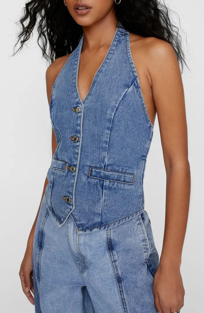 NASTY GAL Open Back Denim Halter Vest | Nordstrom | Nordstrom