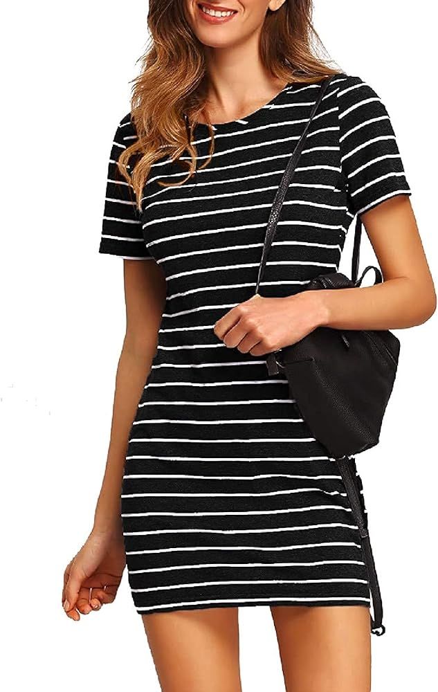 Floerns Women's Casual Short Sleeve Striped Bodycon T Shirt Short Mini Dress | Amazon (US)