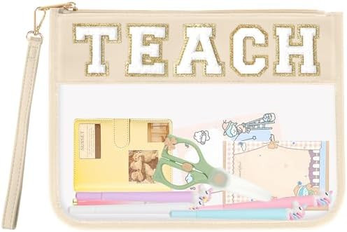 Teacher Appreciation Gifts TEACH Chenille Letter Clear Makeup Bag Pouch, Monogram PVC Clear Zippe... | Amazon (US)