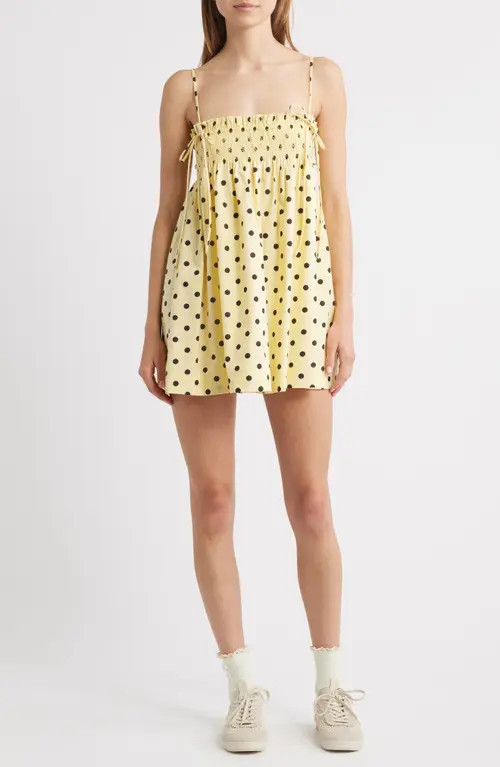 Damson Madder Lilo Polka Dot Organic Cotton Minidress in Yellow at Nordstrom, Size 10 Us | Nordstrom